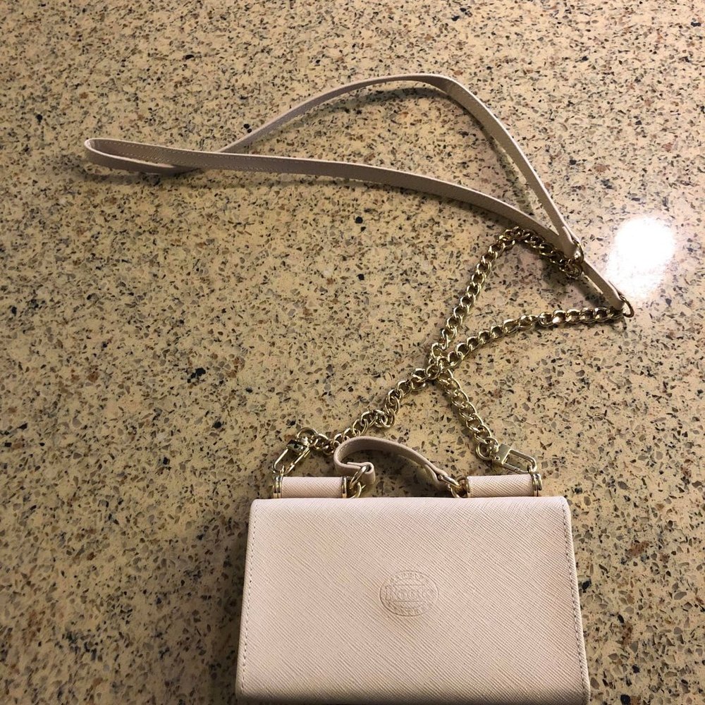 Dusty Rose Roots clutch with gold chain - Picture 2 of 3